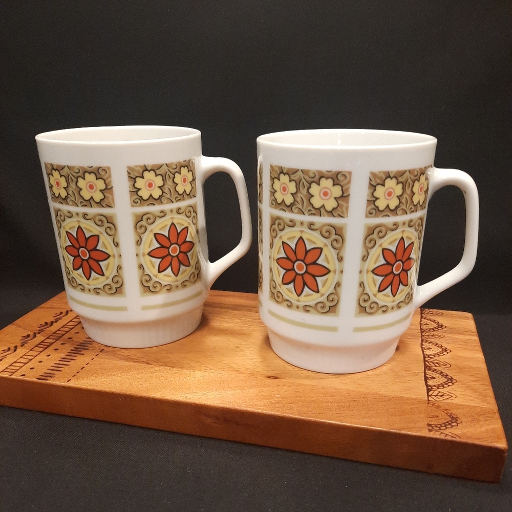 Vintage Boho Floral Ceramic Coffee Tea Mug Set ~ China